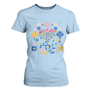 Hanukkah Floral Menorah T Shirt For Women Jewish Gift For Women TS12 Light Blue Print Your Wear