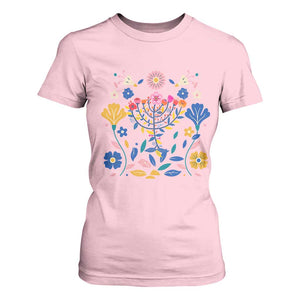 Hanukkah Floral Menorah T Shirt For Women Jewish Gift For Women TS12 Light Pink Print Your Wear