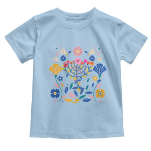 Hanukkah Floral Menorah Toddler T Shirt Jewish Gift For Women TS12 Light Blue Print Your Wear