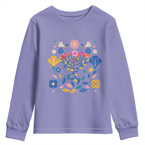 Hanukkah Floral Menorah Youth Sweatshirt Jewish Gift For Women TS12 Violet Print Your Wear