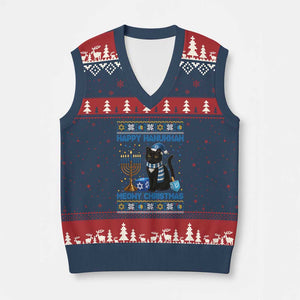 Hanukkah Cat Lover Gifts V-Neck Knit Sweater Vest Happy Hanukkah Meowy Xmas TS12 Navy Red Print Your Wear