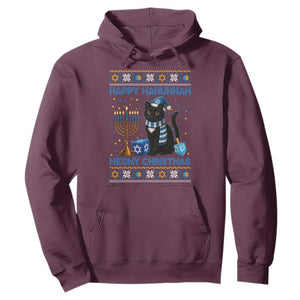 Hanukkah Cat Lover Gifts Hoodie Happy Hanukkah Meowy Christmas TS12 Maroon Print Your Wear