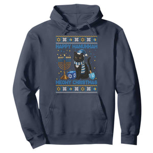Hanukkah Cat Lover Gifts Hoodie Happy Hanukkah Meowy Christmas TS12 Navy Print Your Wear