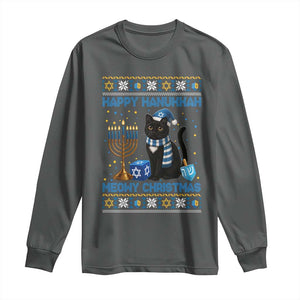 Hanukkah Cat Lover Gifts Long Sleeve Shirt Happy Hanukkah Meowy Christmas TS12 Dark Heather Print Your Wear