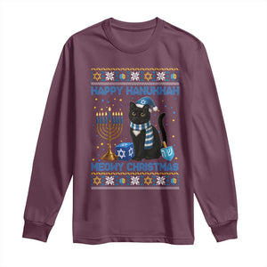 Hanukkah Cat Lover Gifts Long Sleeve Shirt Happy Hanukkah Meowy Christmas TS12 Maroon Print Your Wear