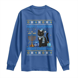 Hanukkah Cat Lover Gifts Long Sleeve Shirt Happy Hanukkah Meowy Christmas TS12 Royal Blue Print Your Wear