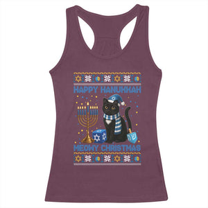 Hanukkah Cat Lover Gifts Racerback Tank Top Happy Hanukkah Meowy Christmas TS12 Maroon Print Your Wear