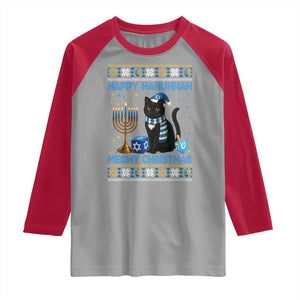 Hanukkah Cat Lover Gifts Raglan Shirt Happy Hanukkah Meowy Christmas TS12 Sport Gray Red Print Your Wear