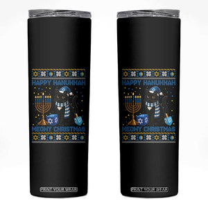 Hanukkah Cat Lover Gifts Skinny Tumbler Happy Hanukkah Meowy Christmas TS12 Black Print Your Wear