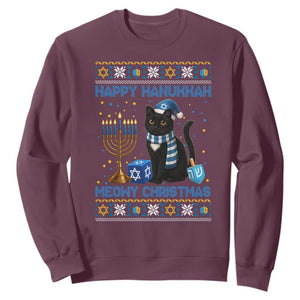 Hanukkah Cat Lover Gifts Sweatshirt Happy Hanukkah Meowy Christmas TS12 Maroon Print Your Wear