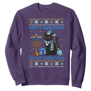 Hanukkah Cat Lover Gifts Sweatshirt Happy Hanukkah Meowy Christmas TS12 Purple Print Your Wear