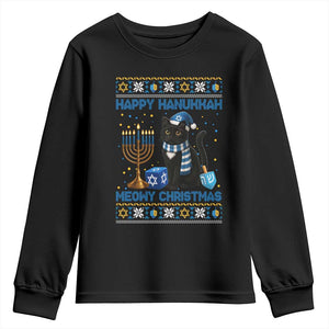 Hanukkah Cat Lover Gifts Youth Sweatshirt Happy Hanukkah Meowy Christmas TS12 Black Print Your Wear