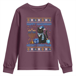 Hanukkah Cat Lover Gifts Youth Sweatshirt Happy Hanukkah Meowy Christmas TS12 Maroon Print Your Wear