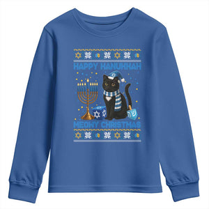 Hanukkah Cat Lover Gifts Youth Sweatshirt Happy Hanukkah Meowy Christmas TS12 Royal Blue Print Your Wear