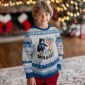 Funny Black Cat Chaos Menorah Gift Hanukkah Ugly Sweater TS12 Gray Blue Print Your Wear