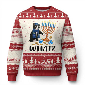 Funny Black Cat Chaos Hanukkah Menorah Gift Ugly Christmas Sweater TS12 Beige Red Print Your Wear