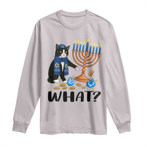 Funny Black Cat Chaos Hanukkah Menorah Gift Long Sleeve Shirt TS12 Ice Gray Print Your Wear