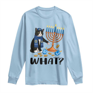 Funny Black Cat Chaos Hanukkah Menorah Gift Long Sleeve Shirt TS12 Light Blue Print Your Wear