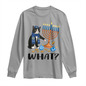 Funny Black Cat Chaos Hanukkah Menorah Gift Long Sleeve Shirt TS12 Sport Gray Print Your Wear