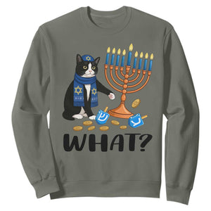 Funny Black Cat Chaos Hanukkah Menorah Gift Sweatshirt TS12 Military Green Print Your Wear