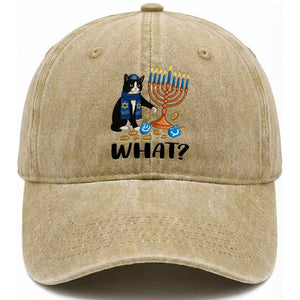 Funny Black Cat Chaos Hanukkah Menorah Gift Washed Cotton Baseball Cap TS12 Print Your Wear