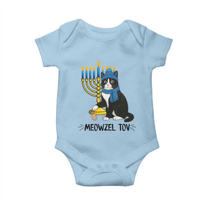 Meowzel Tov Baby Onesie Black Cat Playing Dreidel Menorah Hanukkah Gift TS12 Light Blue Print Your Wear