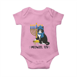 Meowzel Tov Baby Onesie Black Cat Playing Dreidel Menorah Hanukkah Gift TS12 Light Pink Print Your Wear