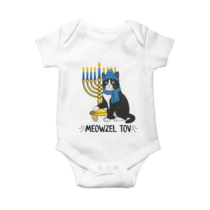 Meowzel Tov Baby Onesie Black Cat Playing Dreidel Menorah Hanukkah Gift TS12 White Print Your Wear