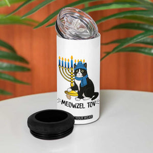 Meowzel Tov 4 in 1 Can Cooler Tumbler Black Cat Playing Dreidel Menorah Hanukkah Gift TS12 Print Your Wear