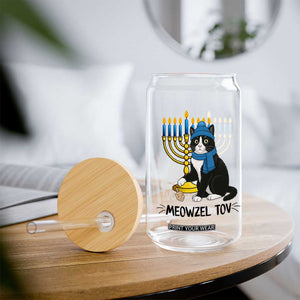 Meowzel Tov Glass Can Black Cat Playing Dreidel Menorah Hanukkah Gift TS12 Print Your Wear