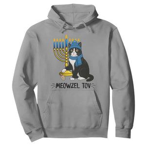 Meowzel Tov Hoodie Black Cat Playing Dreidel Menorah Hanukkah Gift TS12 Sport Gray Print Your Wear