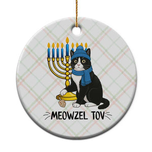 Meowzel Tov Ceramic Ornament Black Cat Playing Dreidel Menorah Hanukkah Gift TS12 1pc Christmas Plaid Print Your Wear