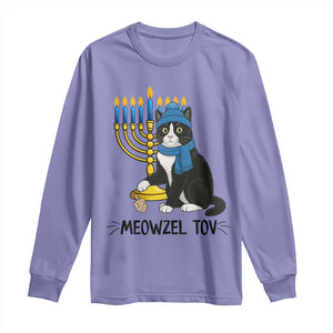 Meowzel Tov Long Sleeve Shirt Black Cat Playing Dreidel Menorah Hanukkah Gift TS12 Violet Print Your Wear