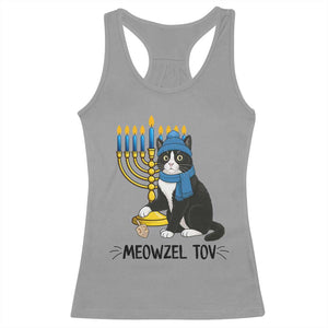Meowzel Tov Racerback Tank Top Black Cat Playing Dreidel Menorah Hanukkah Gift TS12 Sport Gray Print Your Wear