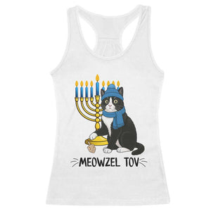 Meowzel Tov Racerback Tank Top Black Cat Playing Dreidel Menorah Hanukkah Gift TS12 White Print Your Wear