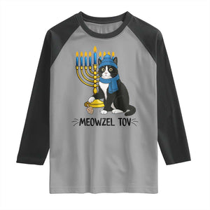 Meowzel Tov Raglan Shirt Black Cat Playing Dreidel Menorah Hanukkah Gift TS12 Sport Gray Black Print Your Wear