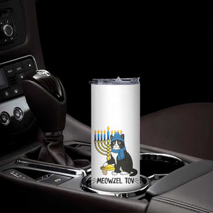 Meowzel Tov Skinny Tumbler Black Cat Playing Dreidel Menorah Hanukkah Gift TS12 Print Your Wear