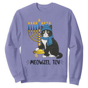 Meowzel Tov Sweatshirt Black Cat Playing Dreidel Menorah Hanukkah Gift TS12 Violet Print Your Wear