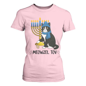 Meowzel Tov T Shirt For Women Black Cat Playing Dreidel Menorah Hanukkah Gift TS12 Light Pink Print Your Wear