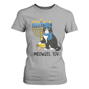 Meowzel Tov T Shirt For Women Black Cat Playing Dreidel Menorah Hanukkah Gift TS12 Sport Gray Print Your Wear