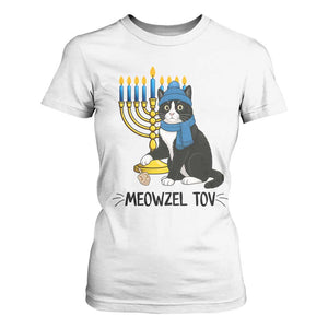 Meowzel Tov T Shirt For Women Black Cat Playing Dreidel Menorah Hanukkah Gift TS12 White Print Your Wear