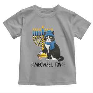 Meowzel Tov Toddler T Shirt Black Cat Playing Dreidel Menorah Hanukkah Gift TS12 Sport Gray Print Your Wear
