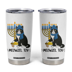 Meowzel Tov Tumbler Cup Black Cat Playing Dreidel Menorah Hanukkah Gift TS12 White Print Your Wear