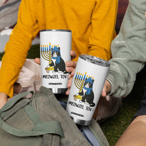 Meowzel Tov Tumbler Cup Black Cat Playing Dreidel Menorah Hanukkah Gift TS12 Print Your Wear