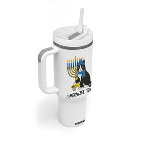 Meowzel Tov Tumbler With Handle Black Cat Playing Dreidel Menorah Hanukkah Gift TS12 Print Your Wear