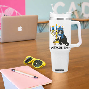 Meowzel Tov Tumbler With Handle Black Cat Playing Dreidel Menorah Hanukkah Gift TS12 Print Your Wear