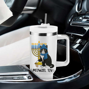 Meowzel Tov Tumbler With Handle Black Cat Playing Dreidel Menorah Hanukkah Gift TS12 Print Your Wear