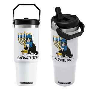 Meowzel Tov Flip Straw Tumbler Black Cat Playing Dreidel Menorah Hanukkah Gift TS12 One Size: 30 oz White Print Your Wear