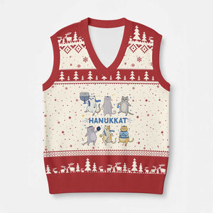 Hanukkat V-Neck Knit Sweater Vest Funny Cats Hanukkah Festival Of Lights Gift TS12 Beige Red Print Your Wear