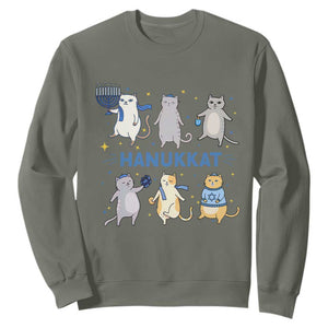 Hanukkat Sweatshirt Funny Cats Hanukkah Festival Of Lights Gift TS12 Military Green Print Your Wear